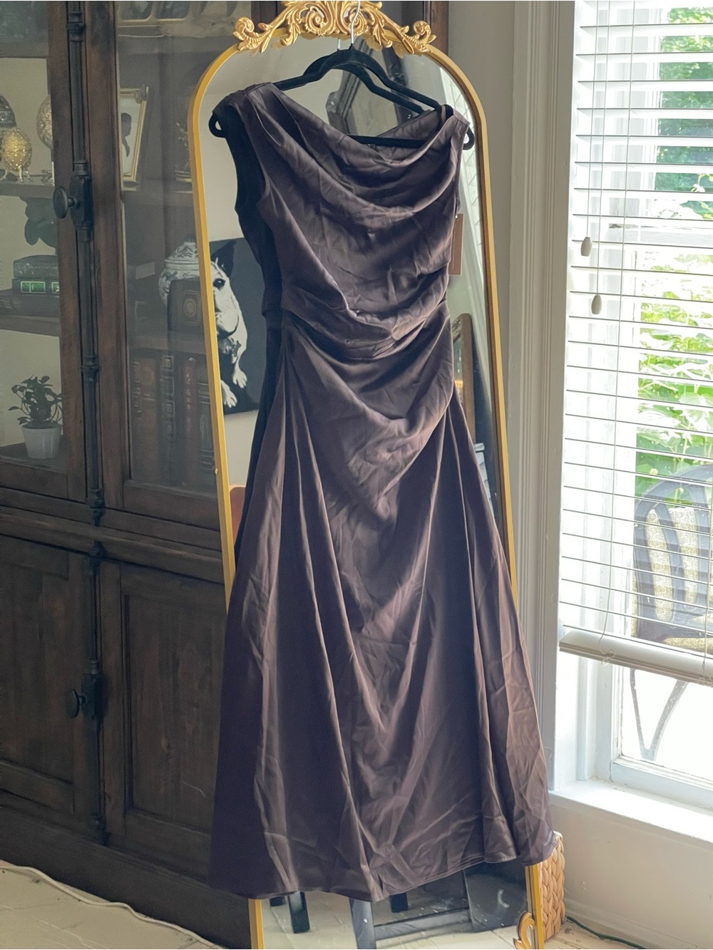 Few Moda o.p.t NWT Ciela One-Shoulder Chocolate Brown Satin Dress